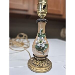 Vintage Peach Porcelain Floral Table Lamp 9.5" Cottagecore Boudoir Accent